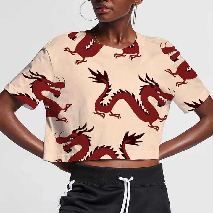 Retro Drawing Traditional Chinese Red Dragon 3D Women's Crop Top