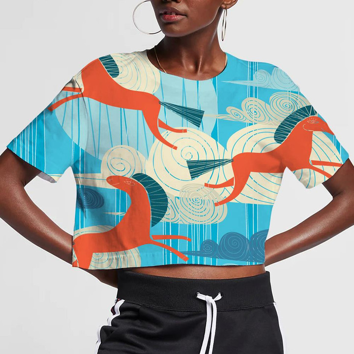Retro Background With Horses On A Sky 3D Women's Crop Top