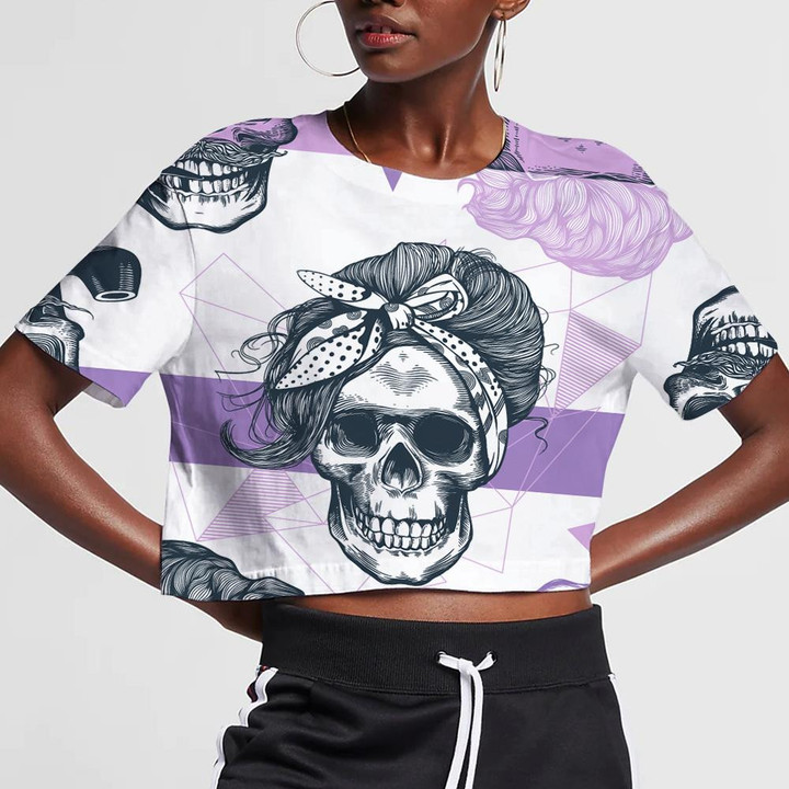 Pop Art Style With Skeleton Womens Heads Fashion Scarf And Hairstyle 3D Women's Crop Top