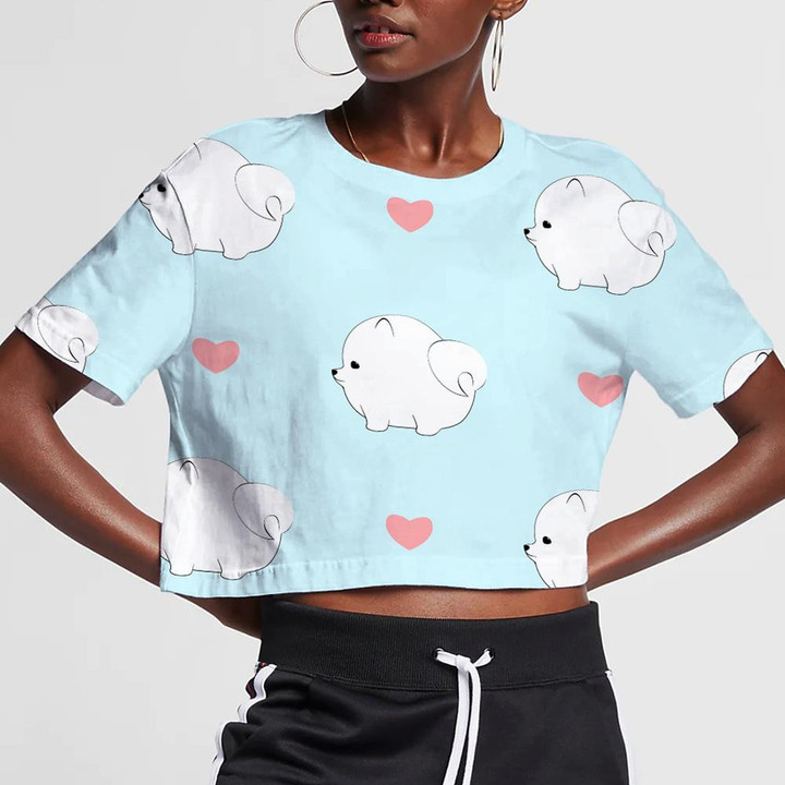 Pomeranian Dogs And Hearts Isolated Background 3D Women's Crop Top