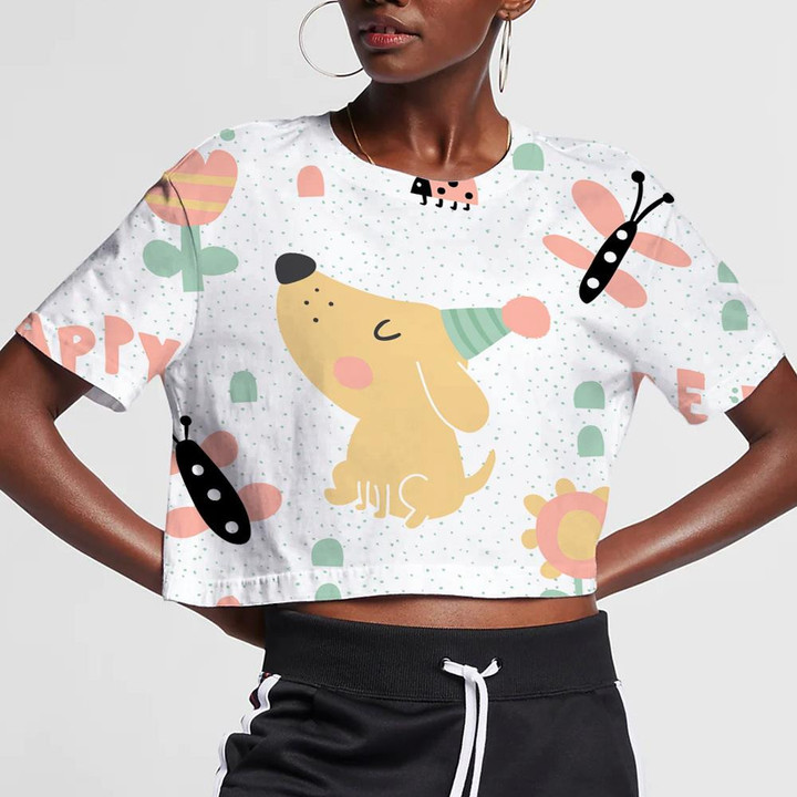 Playing Dog With Birthday Party Isolated Background 3D Women's Crop Top
