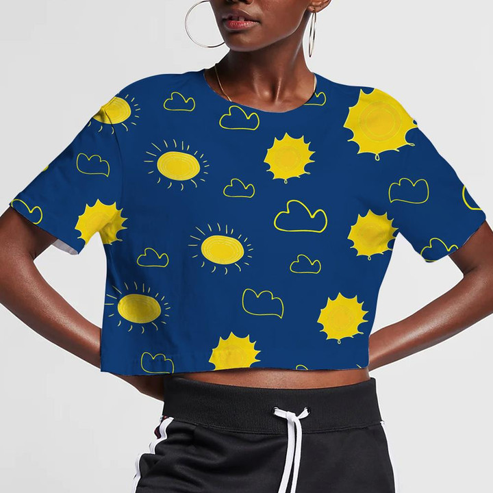 Funny Yellow Sun And Cloud On Blue Sky 3D Women's Crop Top