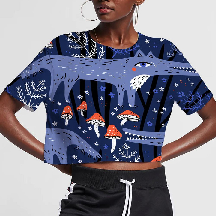 Funny Wolf In A Fairytale Forest 3D Women's Crop Top
