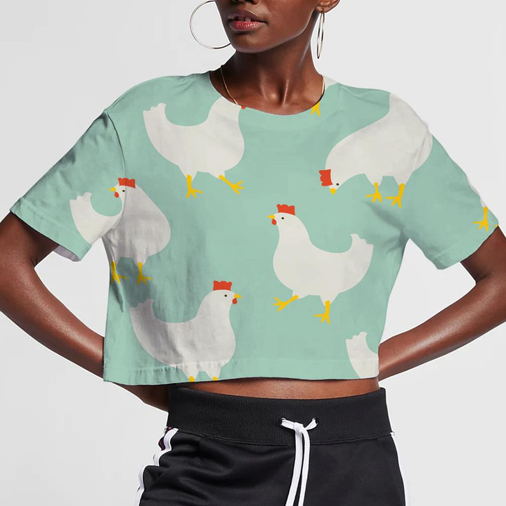 Funny Chicken With Red Crest And Yellow Feet 3D Women's Crop Top