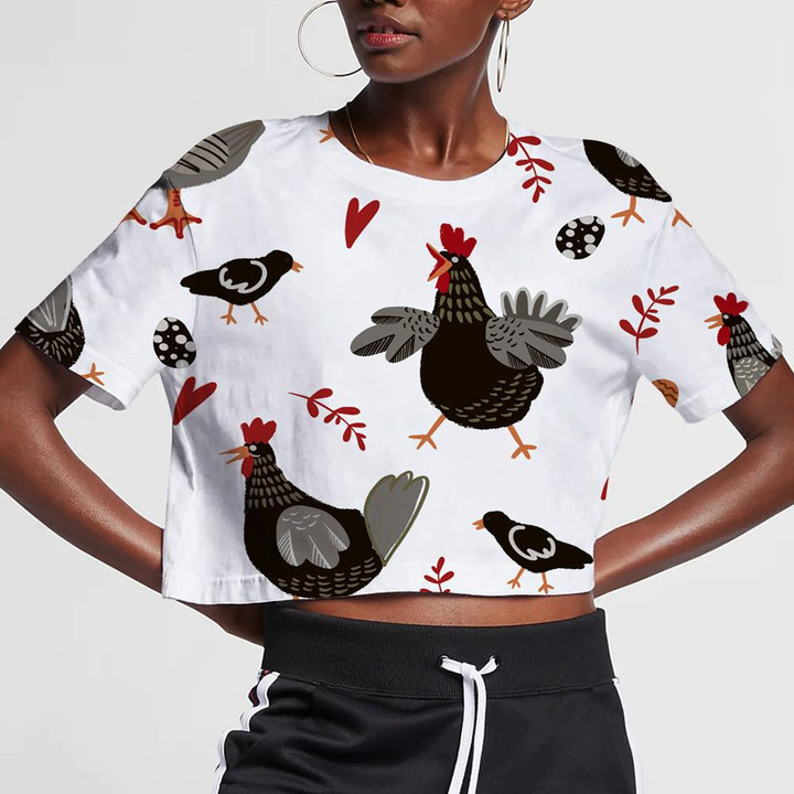 Funny Black Crow Rooster Chicken And Duck 3D Women's Crop Top