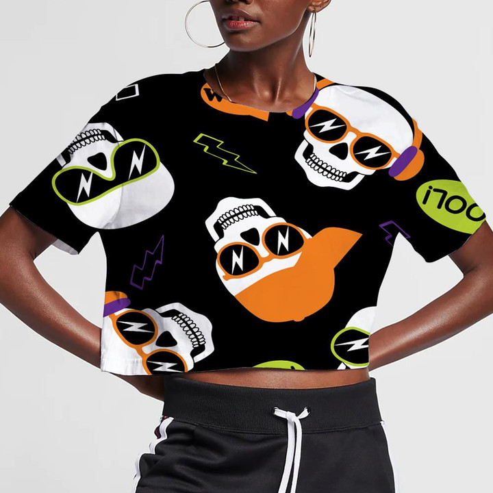 Funny And Cool Human Skull Lisent Music 3D Women's Crop Top