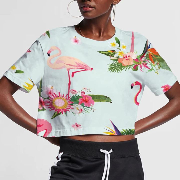 Flamingo Bird And Colorful Tropical Flowers 3D Women's Crop Top