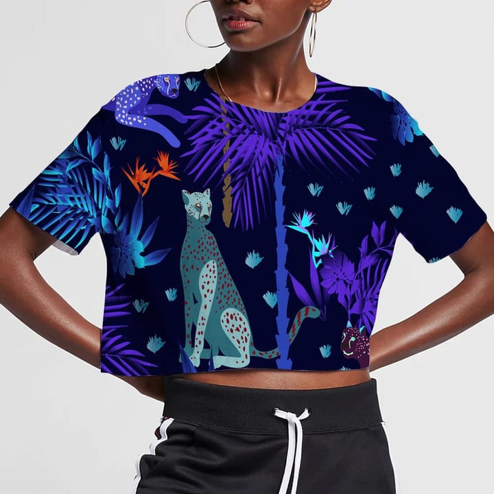 Fantasy Leopard Animals With Night Tropical 3D Women's Crop Top
