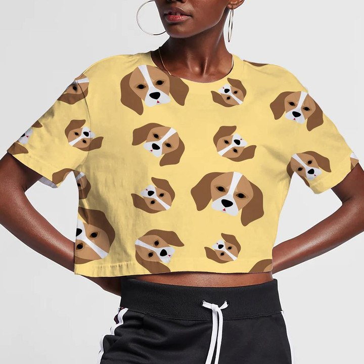Face Of Beagle Dog On Yellow Background 3D Women's Crop Top