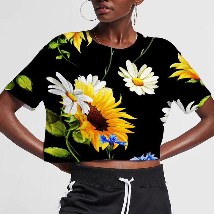Deep Beauty Of Sunflowers Chamomile Camomile 3D Women's Crop Top