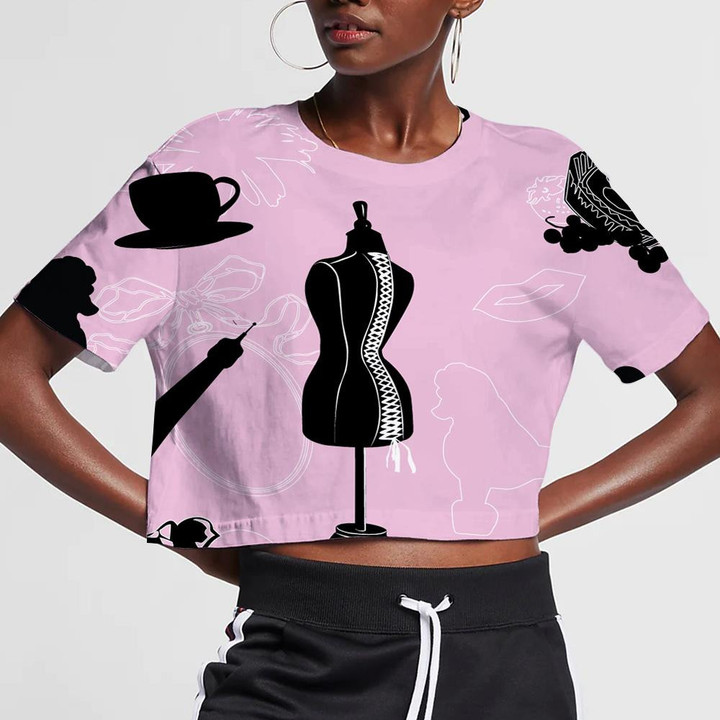 Cute Poodle Dogs With Symbols Of Leisure In Paris 3D Women's Crop Top