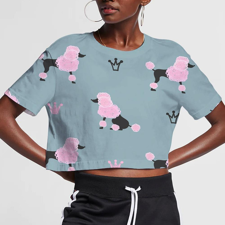 Cute Pink Poodles Dog And Crowns 3D Women's Crop Top