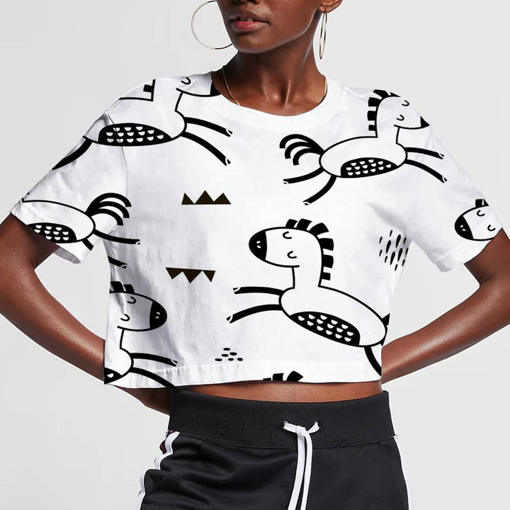 Cute Horses And Hand Drawn Textures 3D Women's Crop Top