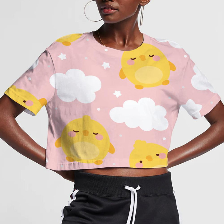 Cute Chicken Easter With Cloud Heart And Star 3D Women's Crop Top