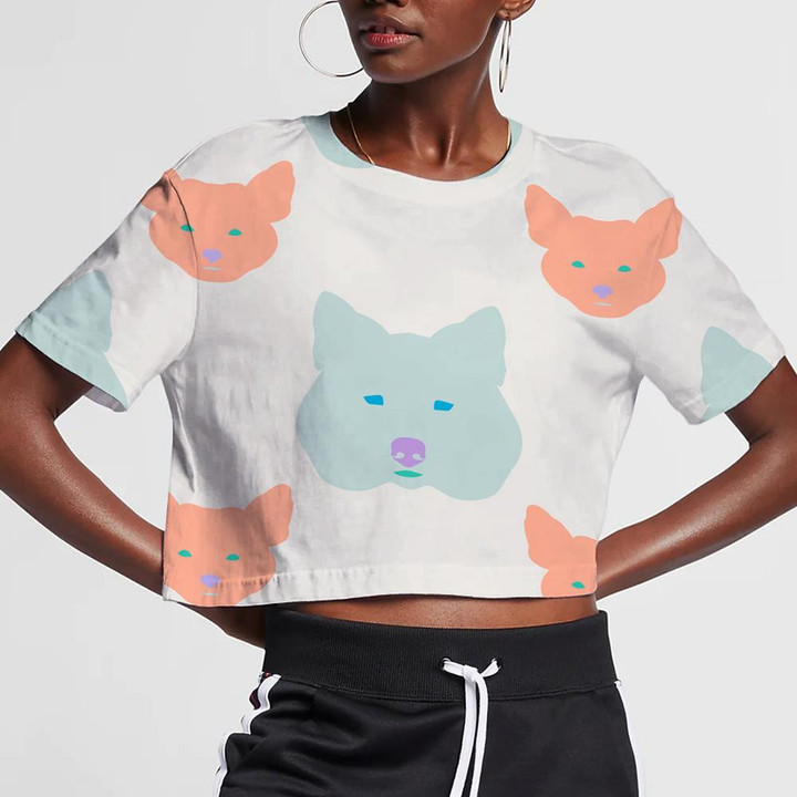 Cute Baby Fox And Wolf In Pastels Colors 3D Women's Crop Top