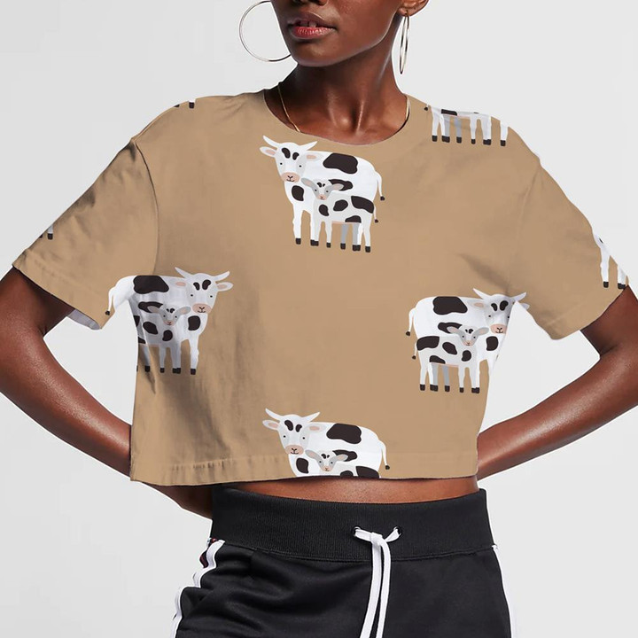 Cow And Calf Coated In Black And White Patches 3D Women's Crop Top