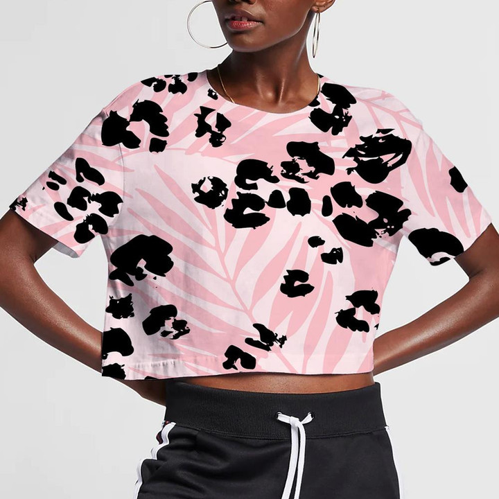 Cool Tropical Leaves And Cartoon Leopard Camouflage 3D Women's Crop Top