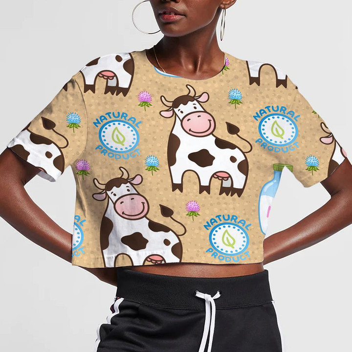 Colorful Cute Little Cow And Bottle Of Milk 3D Women's Crop Top