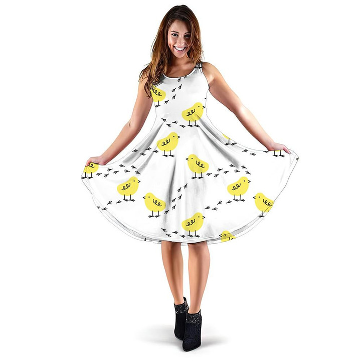 Cute Baby Yellow Chickens With Small Footprint 3d Sleeveless Midi Dress