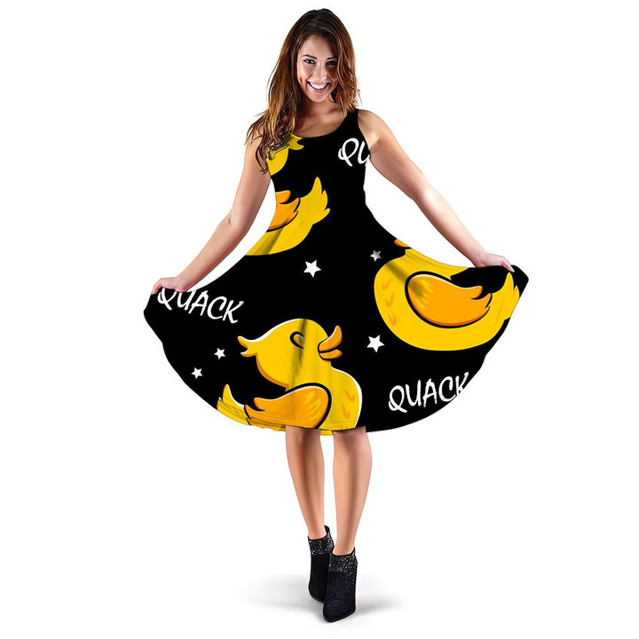 Cartoon Duck And Stars On Black 3d Sleeveless Midi Dress