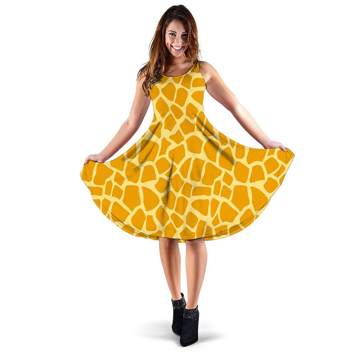 Awesome Yellow Giraffe Skin Theme Pattern 3d Sleeveless Midi Dress