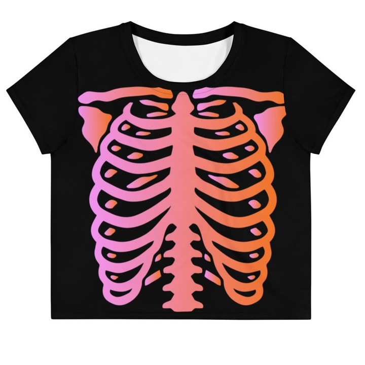 Black And Pink Skeleton Pattern 3D Women's Crop Top
