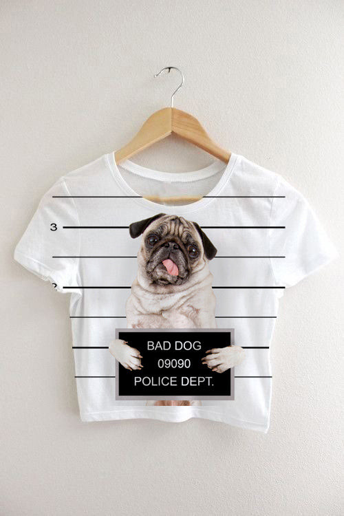 Bad Dog Mugshot With Stripes Style 3D Women's Crop Top