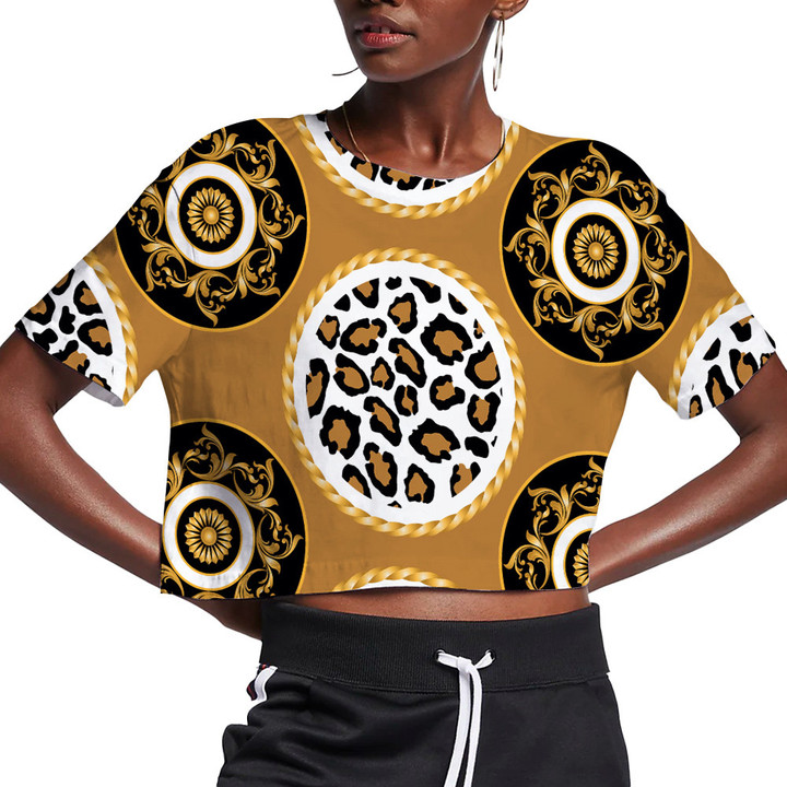 Wild Animals Leopard Skin With Baroque On Brown 3D Women's Crop Top