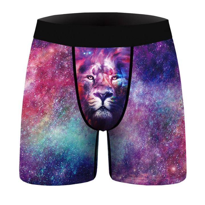 Face Lion Cool And Galaxy Background Men's Boxer Brief
