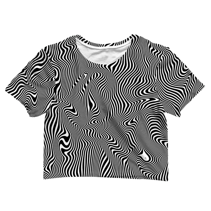 Psychedelic Trippy Wave Black And White 3D Women's Crop Top
