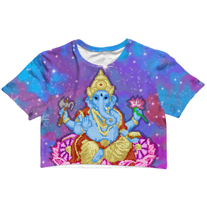 Pixel Ganesha Galaxy Color 3D Women's Crop Top