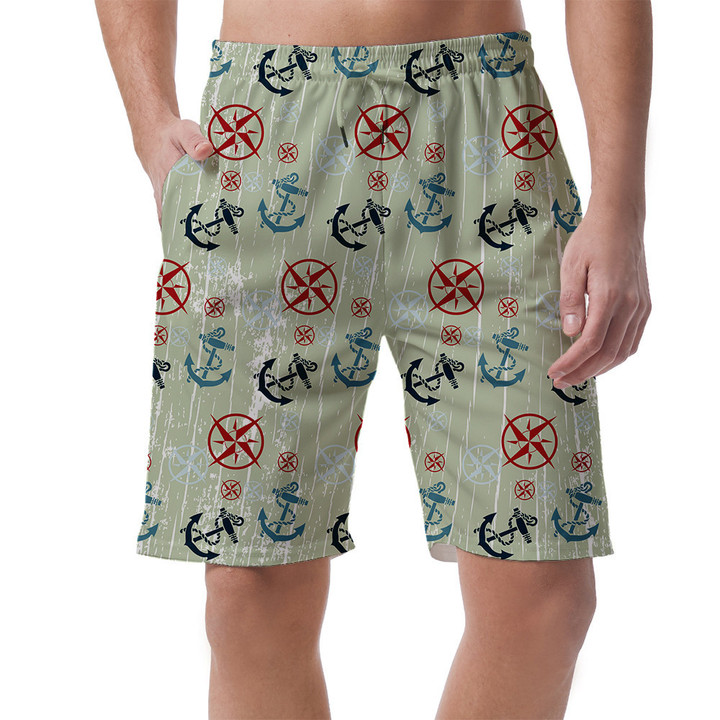 Compass Anchor Green Background All Over Print Men's Shorts