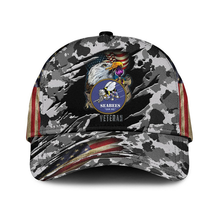 Bald Eagle With Flag Wings And Black White Camo Pattern Printed Baseball Cap Hat