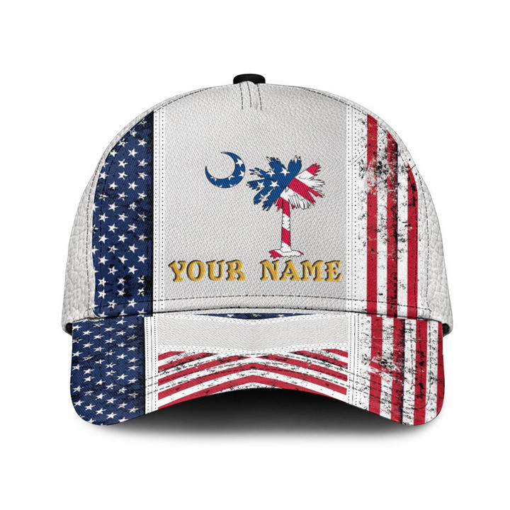 Personalized Custom Name American Coconut Tree Island Star And Stripes Pattern Baseball Cap Hat