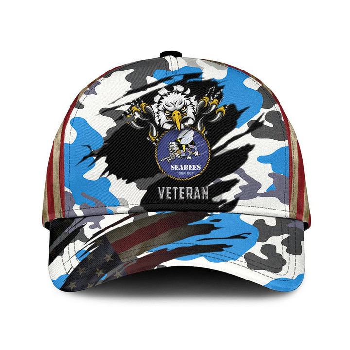 Mascot Of Eagle That Breaking Fabric And Blue Camo Pattern Printed Baseball Cap Hat