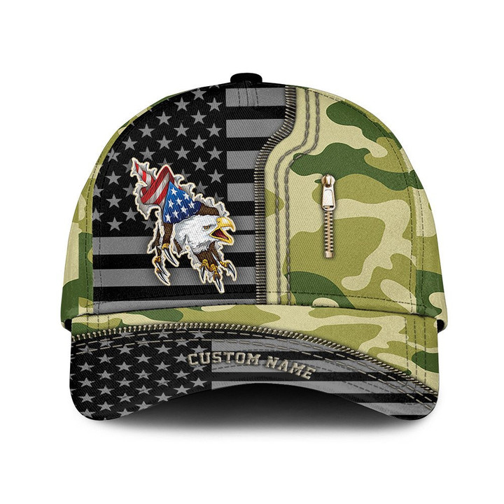 Custom Name Mascot Of Eagle Breaking Fabric And Camo Pattern Cool Printed Baseball Cap Hat