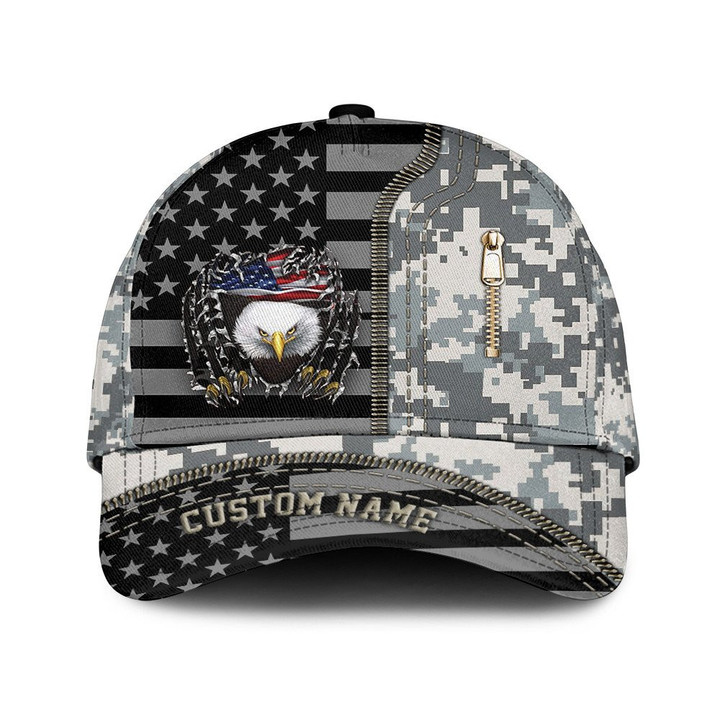 Custom Name Mascot Eagle Breaking USA Flag And Digital Camo Pattern Printed Baseball Cap Hat