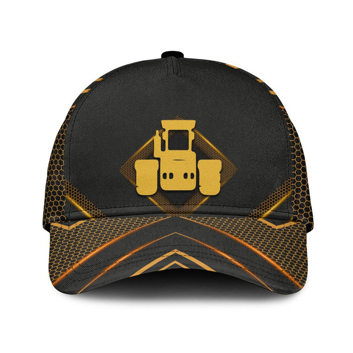 Yellow Remake Net Pattern Looking Tractor Farm Front Baseball Cap Hat