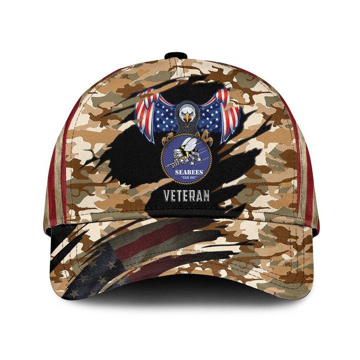 American Flag And Flying Bald Eagle And Camo Pattern Style Printed Baseball Cap Hat