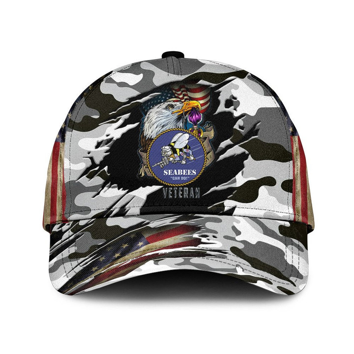 Bald Eagle With Flag Wings And Woodland Camo Pattern Printed Baseball Cap Hat