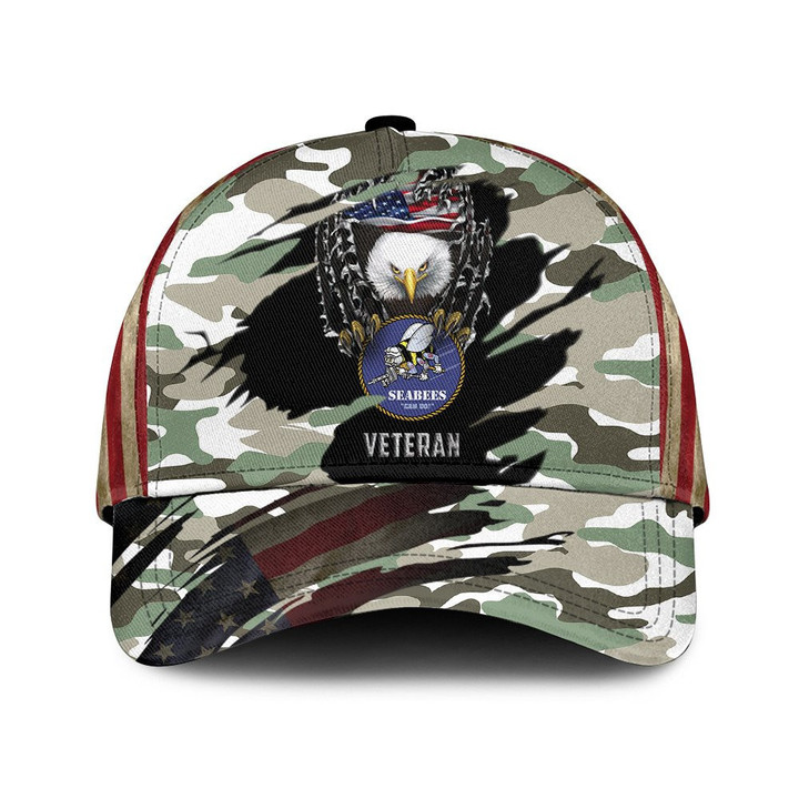 Eagle Ripping American Flag And Woodland Camo Pattern Printed Baseball Cap Hat
