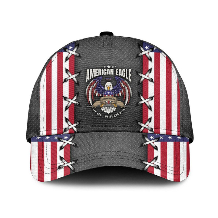 Blue And Red Stripes Pattern American Veteran Eagles The Bed White And Blue Baseball Cap Hat