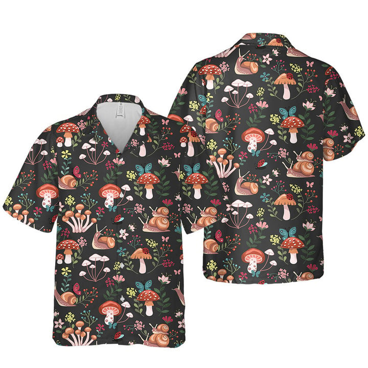 Adorable Colorful Mushroom And Snails Dark Grey 3D Hawaiian Shirt