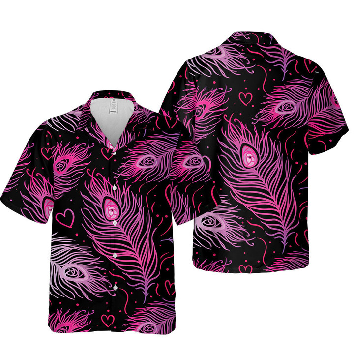 Colorful Ombre Pinky Tone Feather Pyschedelic Pattern 3D Hawaiian Shirt