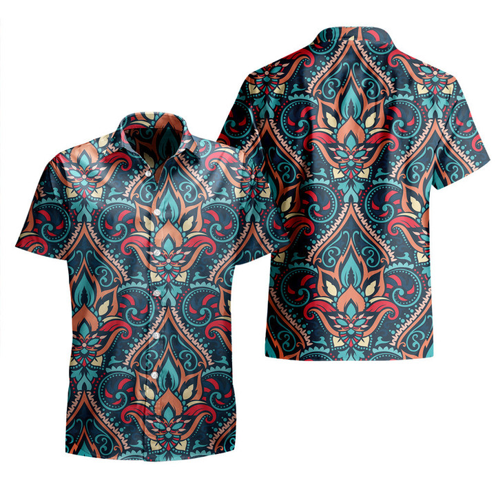 Colorful Mirrored Vintage Paisley Pattern Illustration Texture All Over Print 3D Hawaiian Shirt