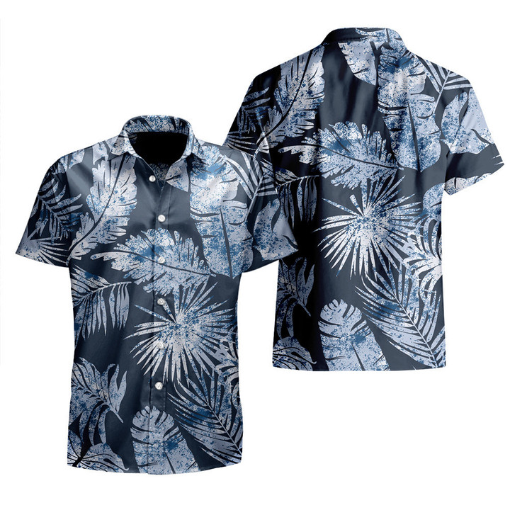 Collection Of Monstera And Classic Palm Leave Navy Theme All Over Print 3D Hawaiian Shirt