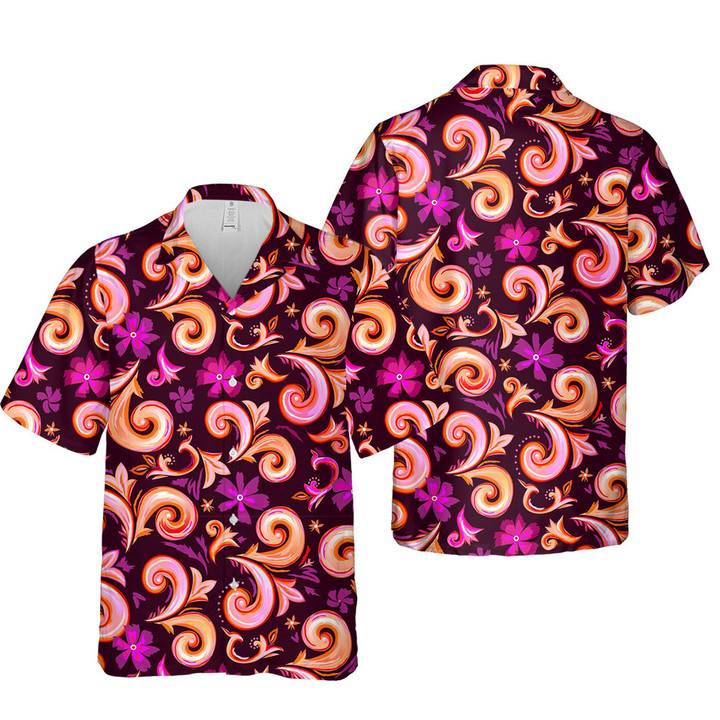 Orange And Purple Plumeria Flower Pattern 3D Hawaiian Shirt