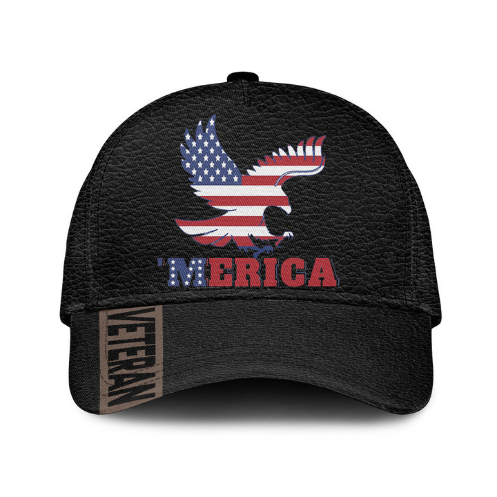 U.S. Army Veteran American Flying Eagle Black Theme Baseball Cap Hat