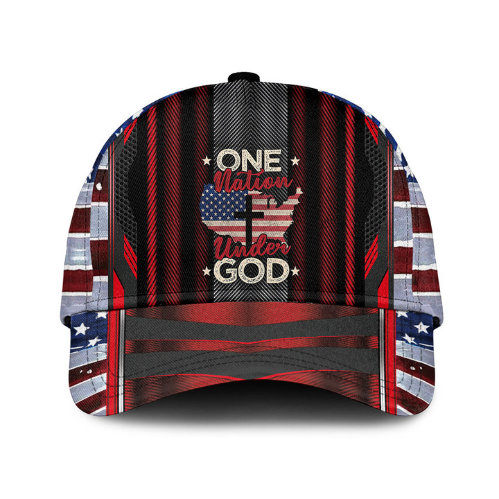 One Nation Under God Cross Over US Map American Flag Pattern Baseball Cap Hat