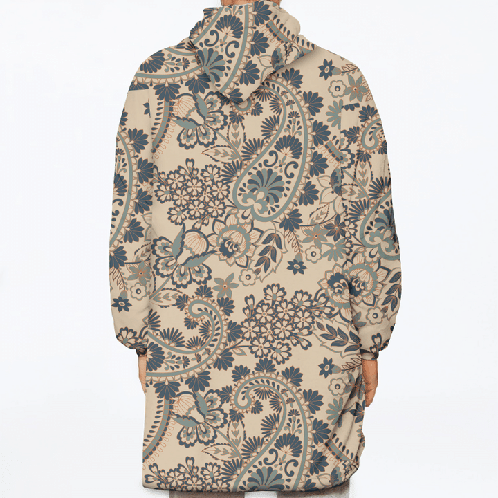 Vintage Fantastic Flower Paisley Themed Pattern On Beige Background Unisex Sherpa Fleece Hoodie Blanket
